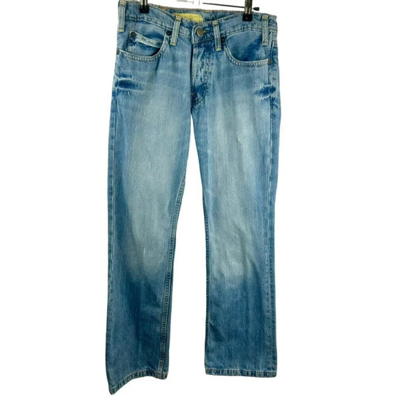 Hollister Denim Jeans Men W 28 Boomer Low Rise Slim Boot Button Fly Lt Wash Blue - Picture 1 of 9